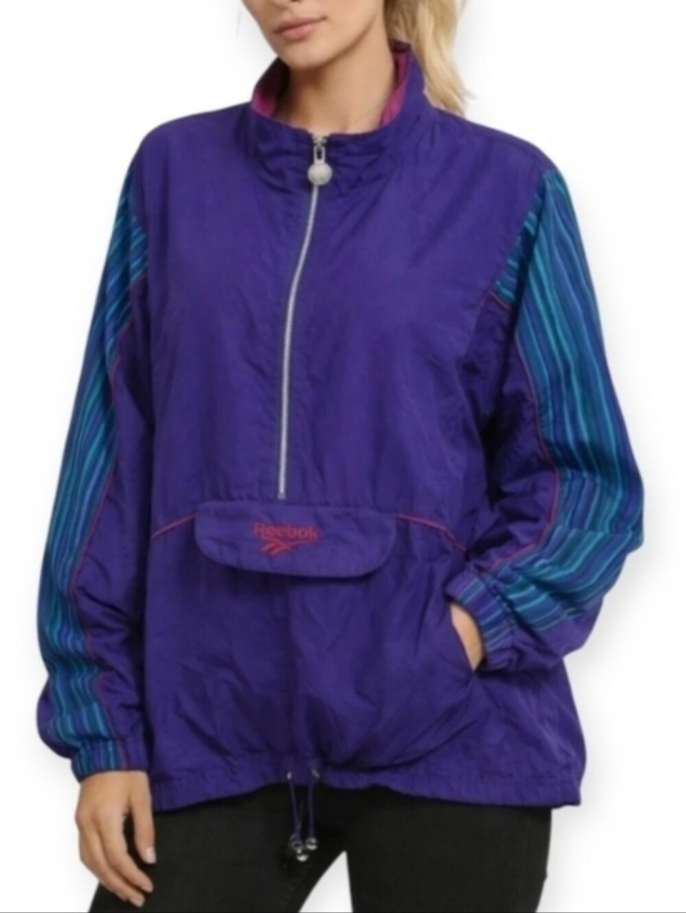 Vintage 90’s Reebok 1/2 Zip Windbreaker Purple Blue Colorblock Womens Large